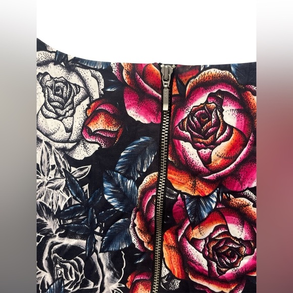 French Connection Rose Print Black/Multicolor Sheath Mini Dress Size 10/Large - Picture 5 of 7